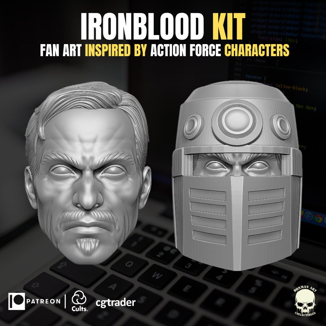 GI Joe IronBlood head and helmet sculpt GI Joe Classified 1/12 scale head unpai