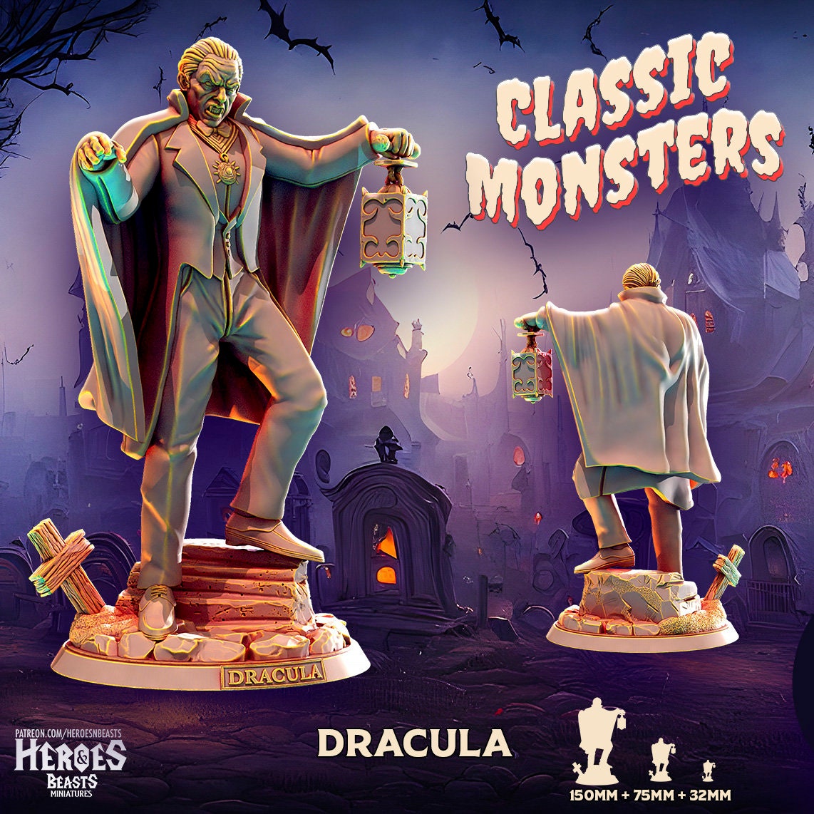 Dracula | Vampire Miniature | Heroes & Beasts | Classic Movie Monsters | DnD |