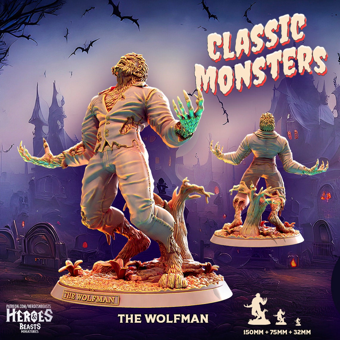 Wolfman | Monster Miniature | Heroes & Beasts | Classic Movie Monsters | DnD |
