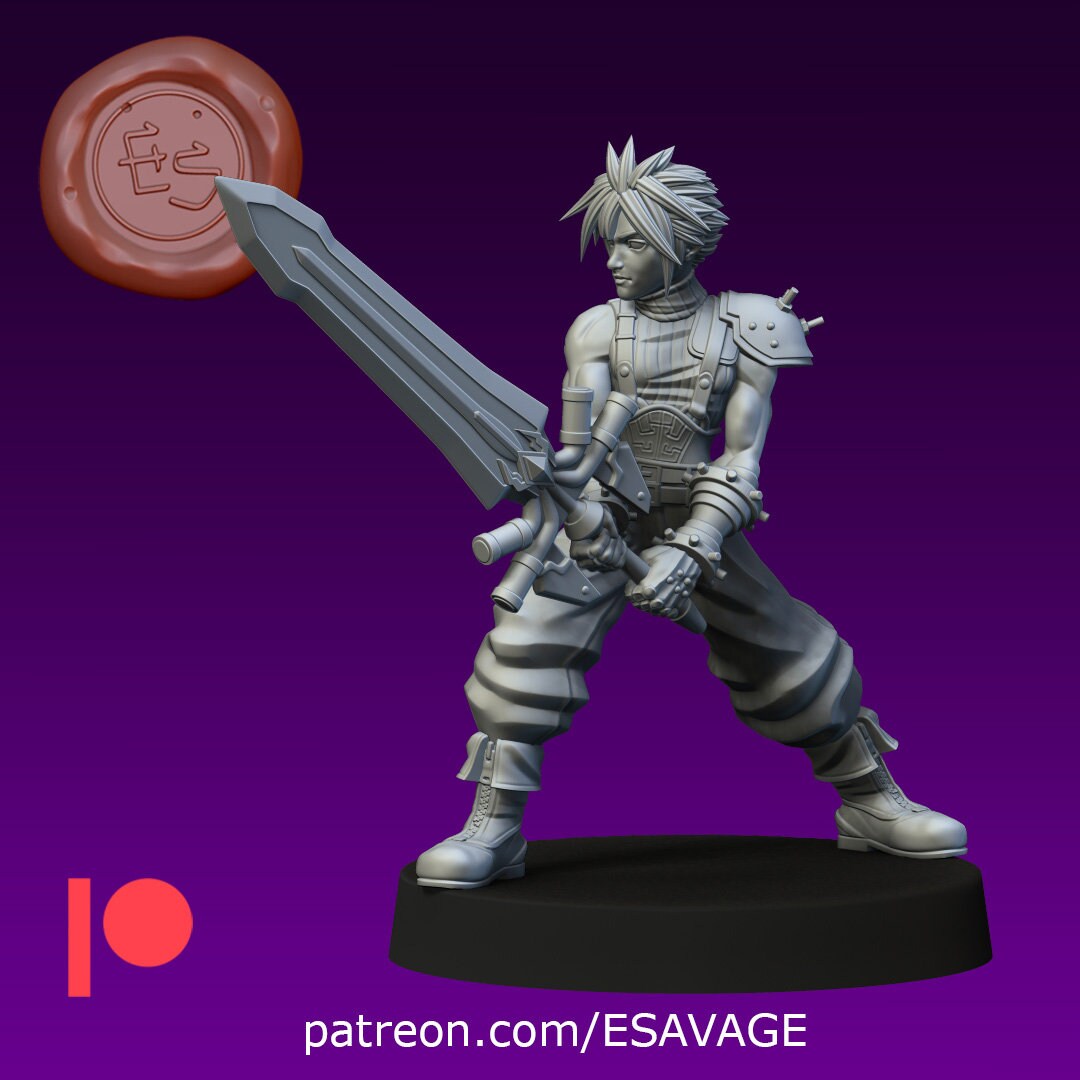 Cloud guy from fantasy 7 Ultima game 32mm dnd miniature