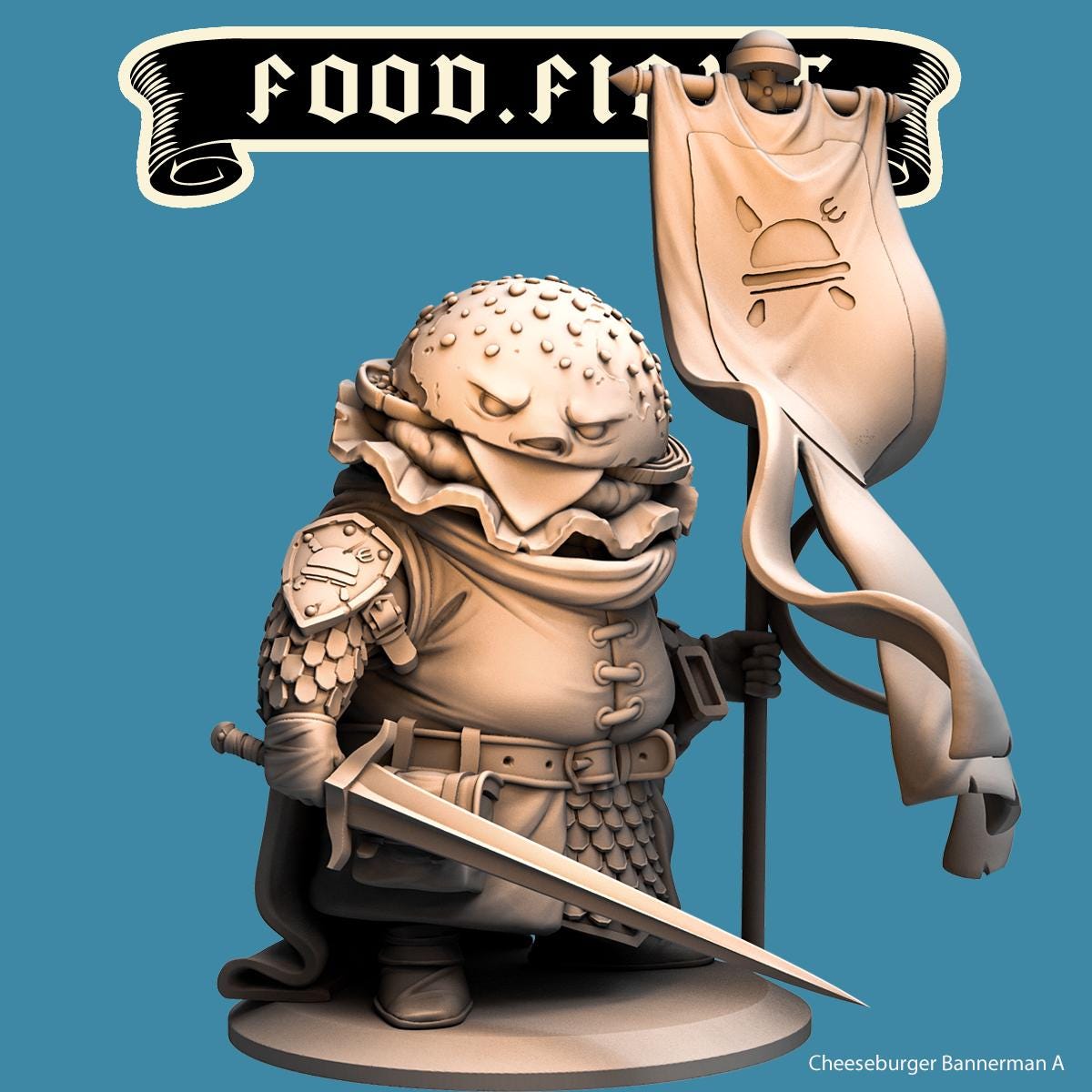 Cheeseburger Bannerman--Food Fight! tabletop gaming DnD 32mm | 75MM