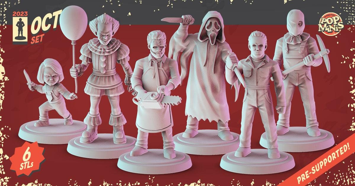Halloween Horror 2 36mm Minis tabletop gaming, DnD Pennywise, Texas Chainsaw Ma
