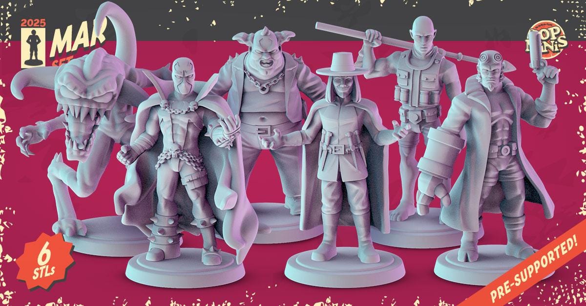 Spawn, Hellboy, V for Vendetta Miniatures: 36mm Resin Diorama Set