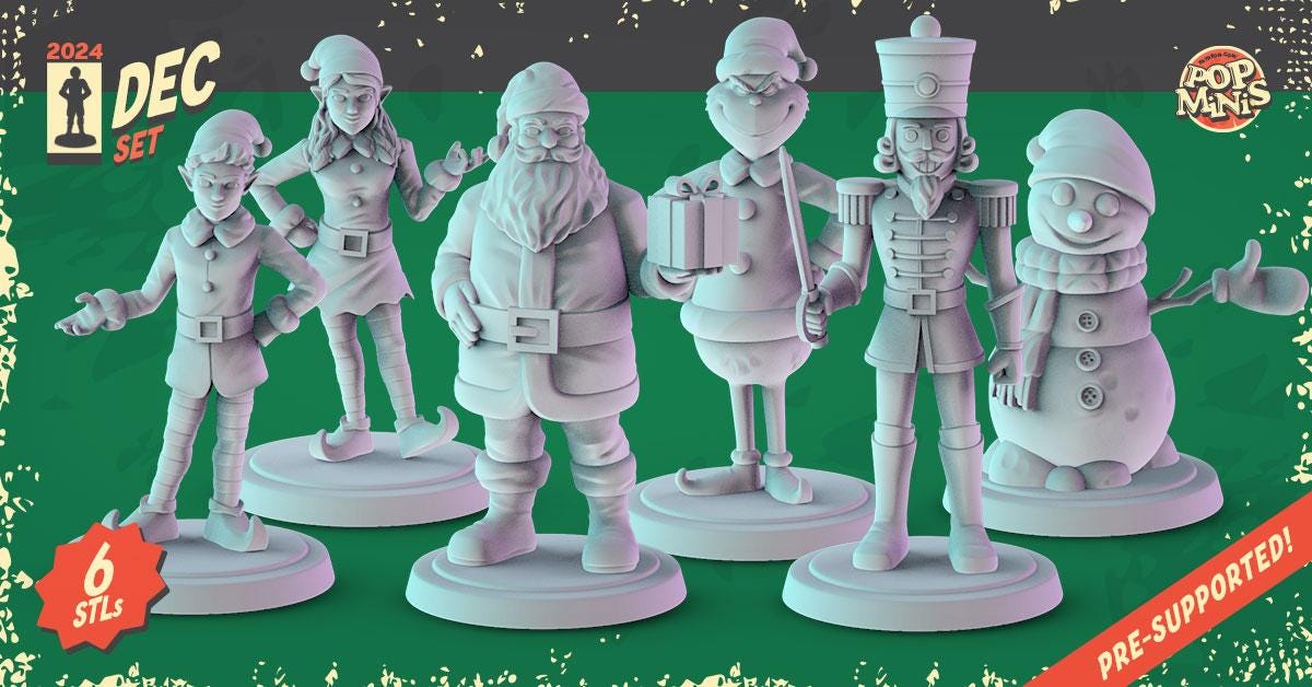 Christmas, holiday Miniatures - complete set 6 x 36mm Dioramas, tabletop RPGs.